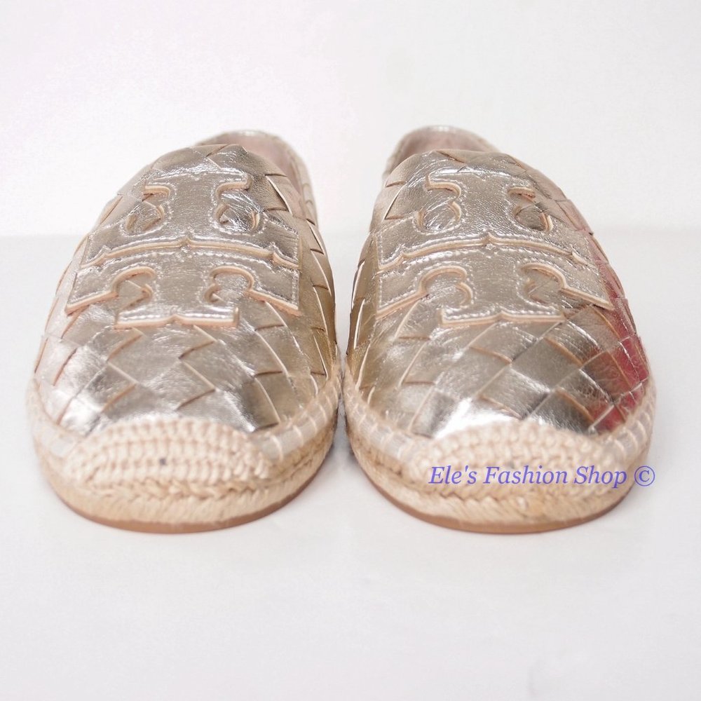 NIB Tory Burch Ines Woven Leather Espadrille Flat Spark Gold US 7 9 9.5 AUTHENTC - Picture 6 of 14